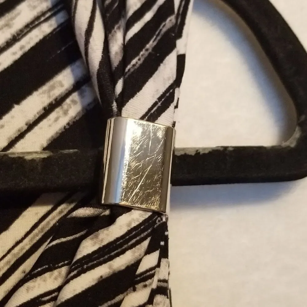 Calvin Klein 0X (XL) Dress Maxi Cowel Neck Blouson Tie Belt Chevron Office